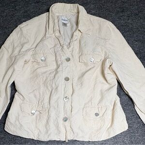 Chico's Woman’s Tan Button Down French Jacket Size 2 Silk/Linen Blend